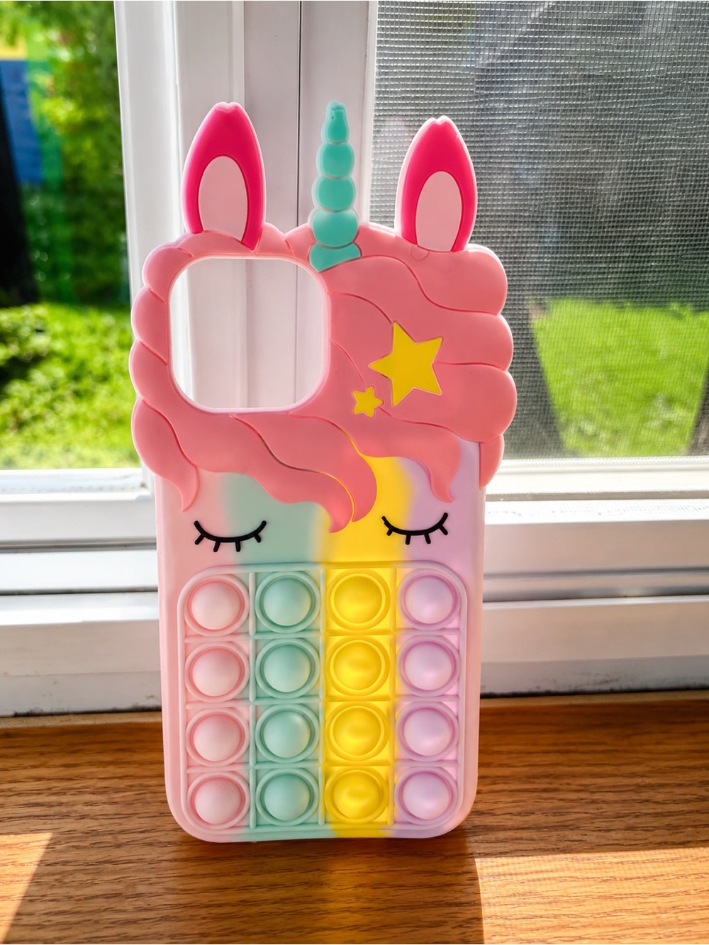 SHEIN Pastel Pink Unicorn Pop-It Phone Case with Mint & Yellow Accents